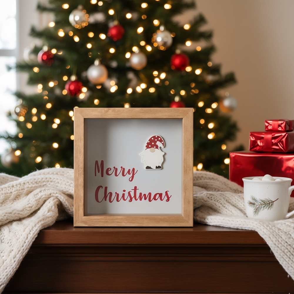 New Charming "Merry Christmas" Gnome Picture Frame Holiday Wooden Frame Decor